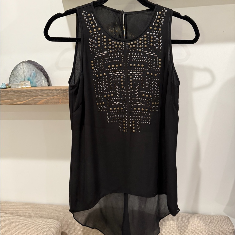 BCBGMaxAzria Black Sleeveless Studded Blouse